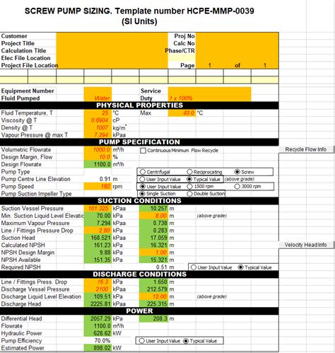 api screw pump datasheet excel|Screw Pump Calculation .